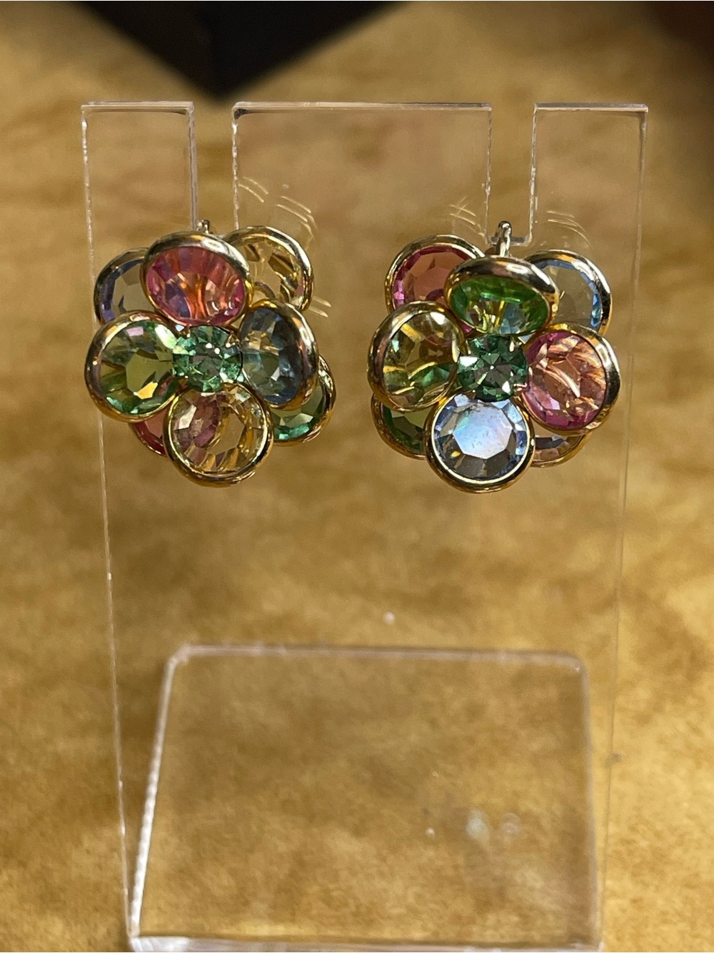 Vintage glass stones flower earrings
